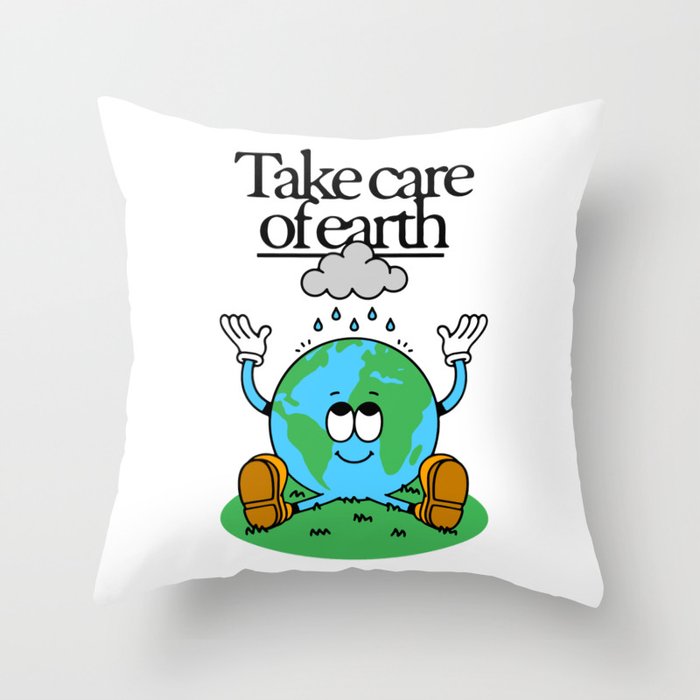 Funny earth planet cartoon mascot character  Throw Pillow Gallery Image 6