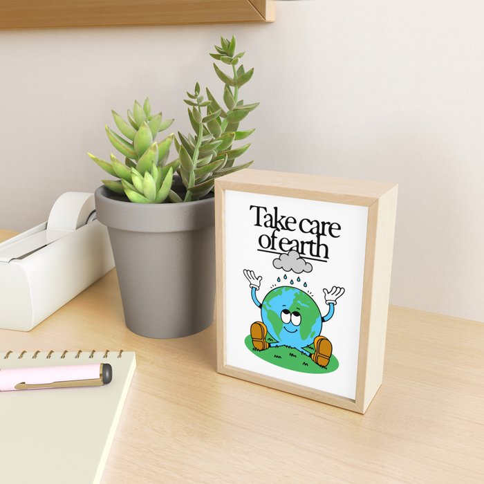 Funny earth planet cartoon mascot character  Mini Art Print Gallery Image 2