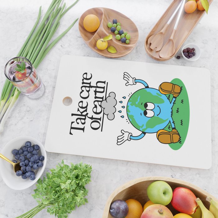 Funny earth planet cartoon mascot character  Cutting Board Gallery Image 2