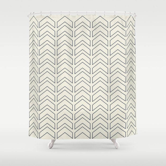 Navy Blue and White Chevron Geometric Pattern Shower Curtain Gallery Image 1