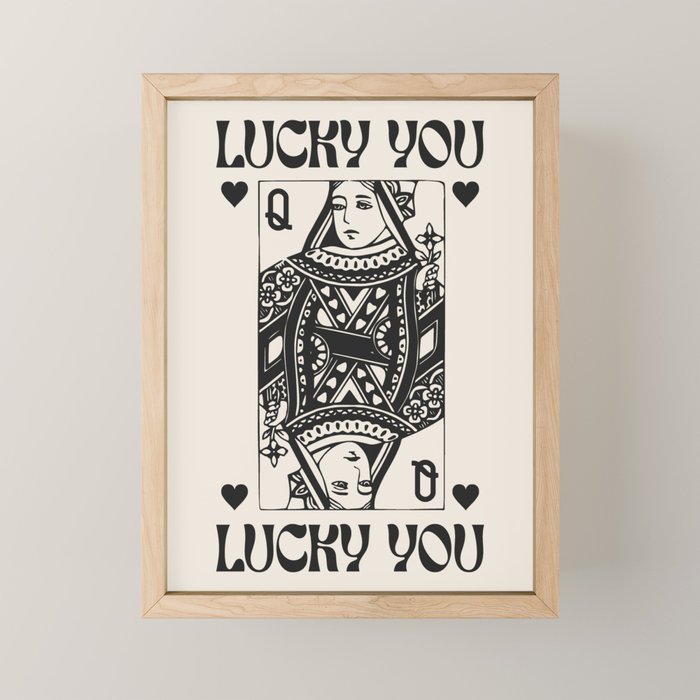 Lucky you Queen of Hearts Black and White Mini Art Print Gallery Image 1