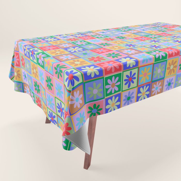 Checkered Flower Pattern  Tablecloth Gallery Image 1