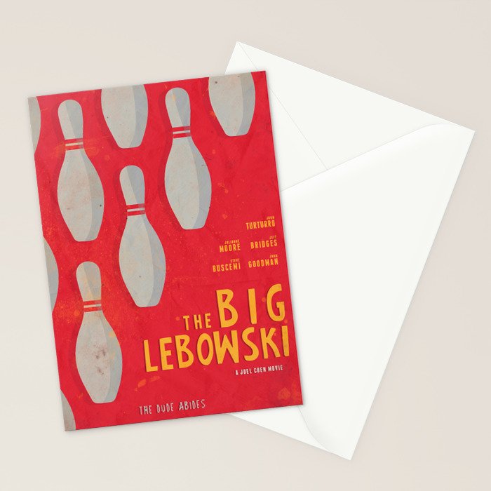 The Big Lebowski - Movie Poster, Coen brothers film, Jeff Bridges, John Turturro, bowling Stationery Card Gallery Image 2