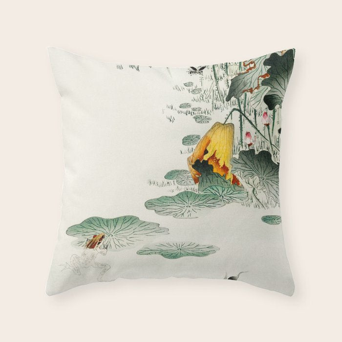 Frog in the swamp  - Vintage Japanese Woodblock Print Art Throw Pillow Gallery Image 6