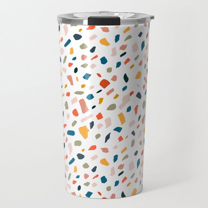 Terrazzo, Abstract Quirky Shapes Bohemian Modern Pattern Confetti Celebration Random Colorful Shapes Travel Mug Gallery Image 1
