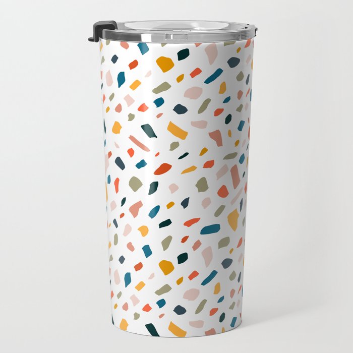 Terrazzo, Abstract Quirky Shapes Bohemian Modern Pattern Confetti Celebration Random Colorful Shapes Travel Mug Gallery Image 3