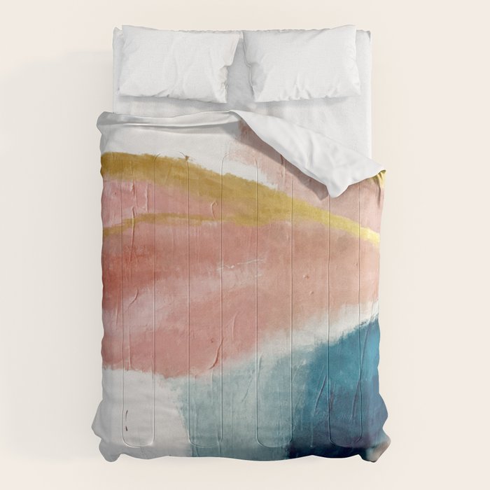 Exhale: a pretty, minimal, acrylic piece in pinks, blues, and gold Comforter Gallery Image 6