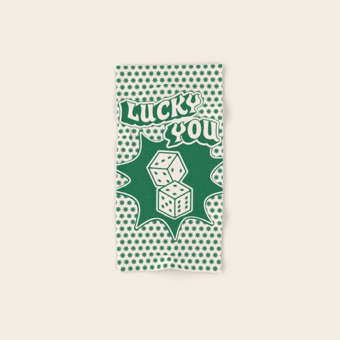 Lucky You Dice in Green and Linen White Bath Towel Gallery Image 1