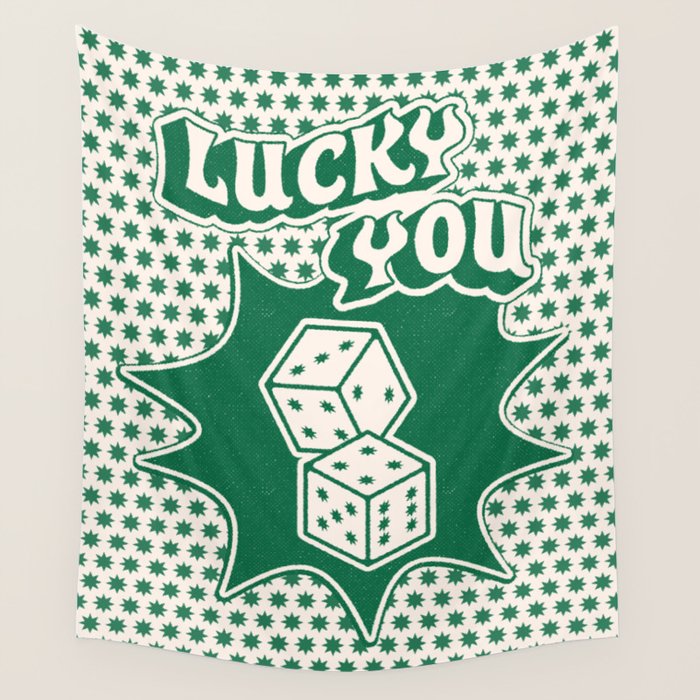 Lucky You Dice in Green and Linen White Wall Tapestry Gallery Image 4