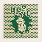 Lucky You Dice in Green and Linen White Wood Wall Art Gallery Image 1
