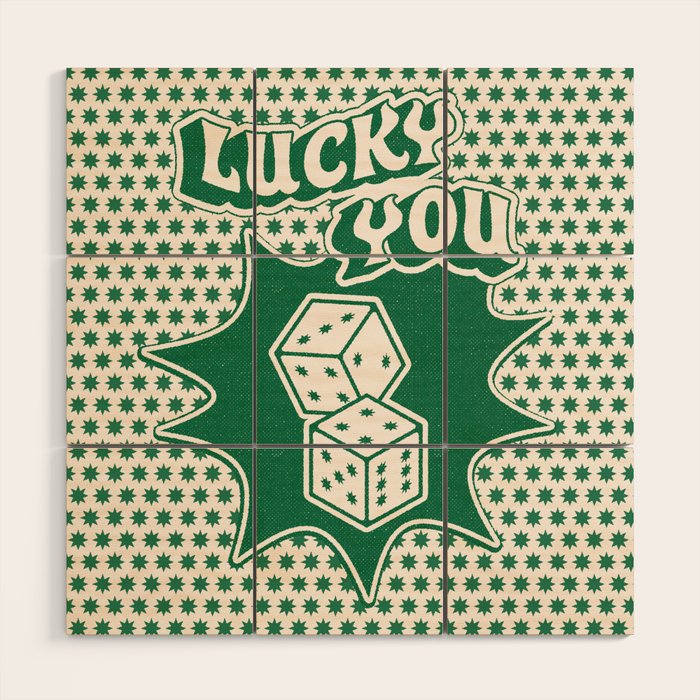 Lucky You Dice in Green and Linen White Wood Wall Art Gallery Image 1