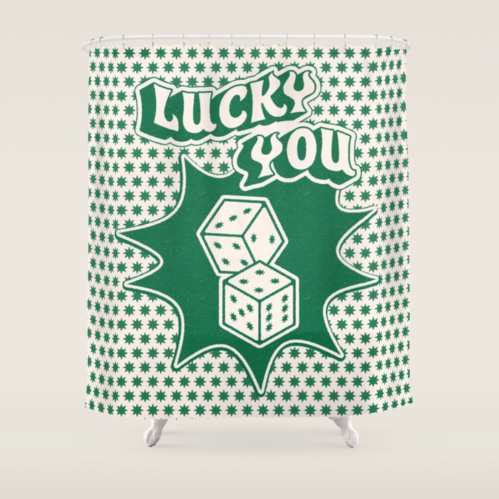 Lucky You Dice in Green and Linen White Shower Curtain Gallery Image 1