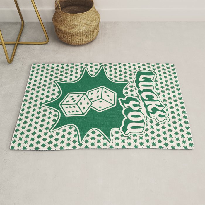 Lucky You Dice in Green and Linen White Rug Gallery Image 1