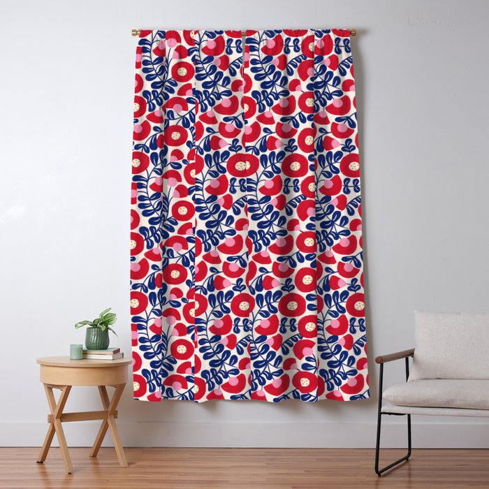 Bold Red and Blue Flower Pattern Window Curtain Gallery Image 5