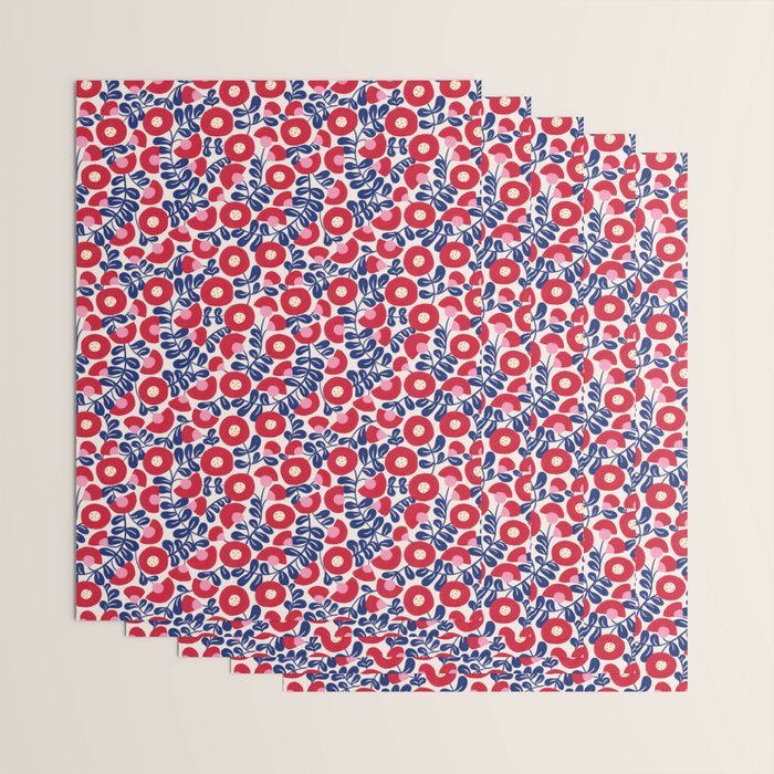 Bold Red and Blue Flower Pattern Wrapping Paper Gallery Image 3