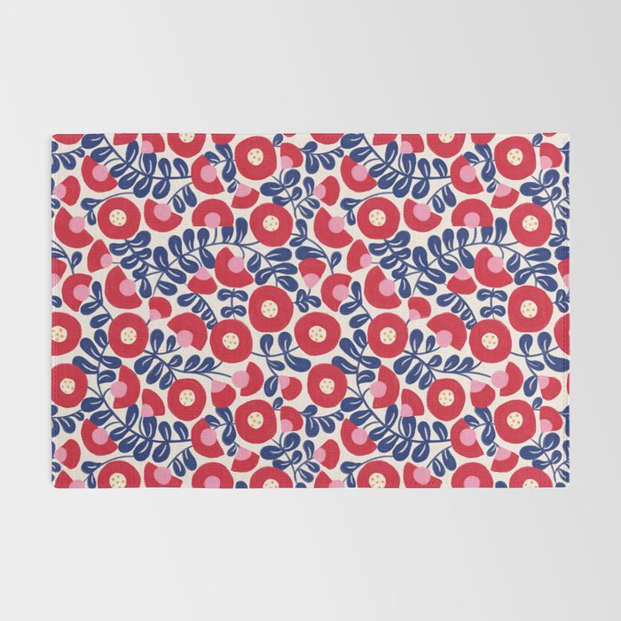 Bold Red and Blue Flower Pattern Rug Gallery Image 2