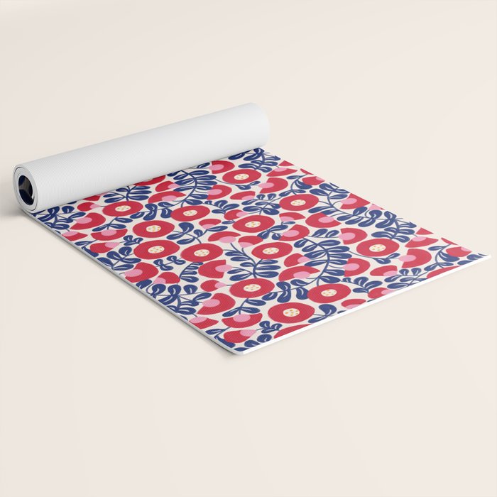 Bold Red and Blue Flower Pattern Yoga Mat Gallery Image 2