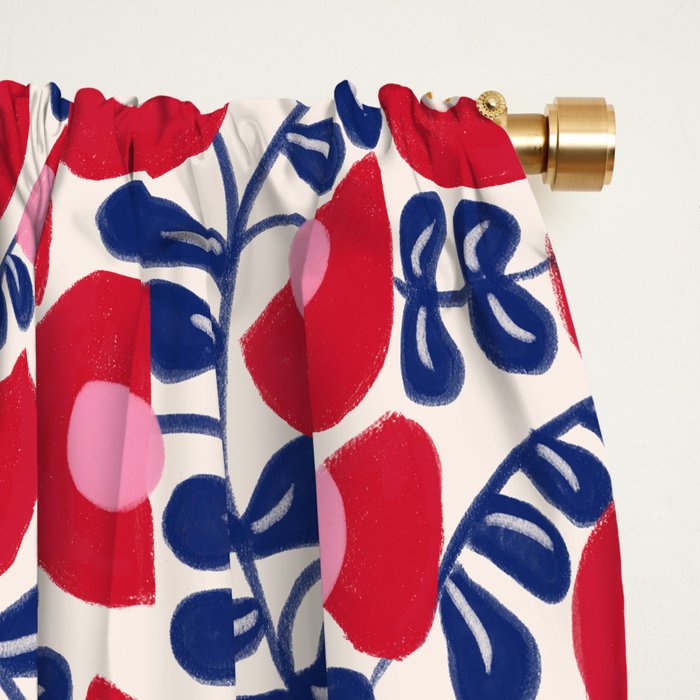 Bold Red and Blue Flower Pattern Window Curtain Gallery Image 2