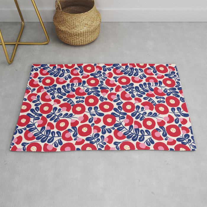 Bold Red and Blue Flower Pattern Rug Gallery Image 1