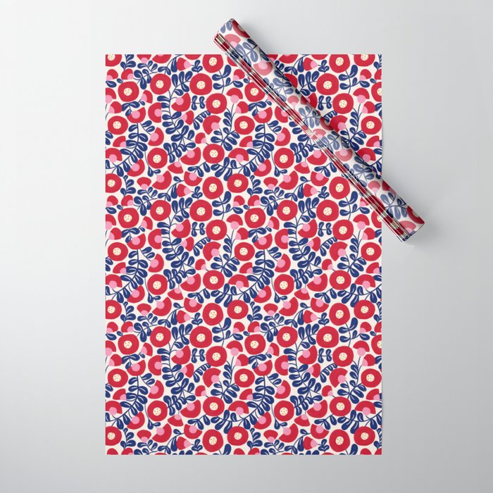 Bold Red and Blue Flower Pattern Wrapping Paper Gallery Image 1