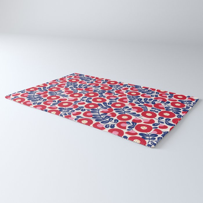 Bold Red and Blue Flower Pattern Rug Gallery Image 3