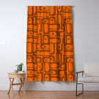 Mid Century Modern Piquet Abstract Multi Pattern in 70s Chocolate Brown and Orange Window Curtain Gallery Image 5