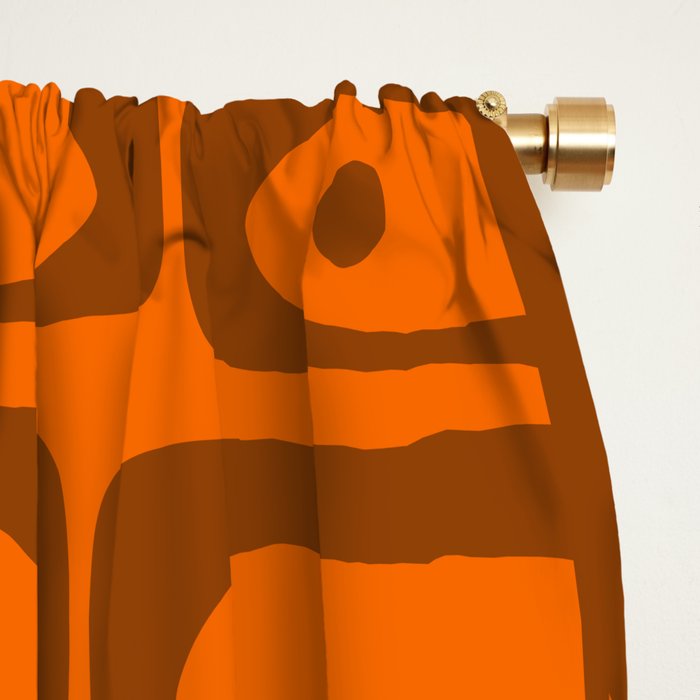 Mid Century Modern Piquet Abstract Multi Pattern in 70s Chocolate Brown and Orange Window Curtain Gallery Image 2