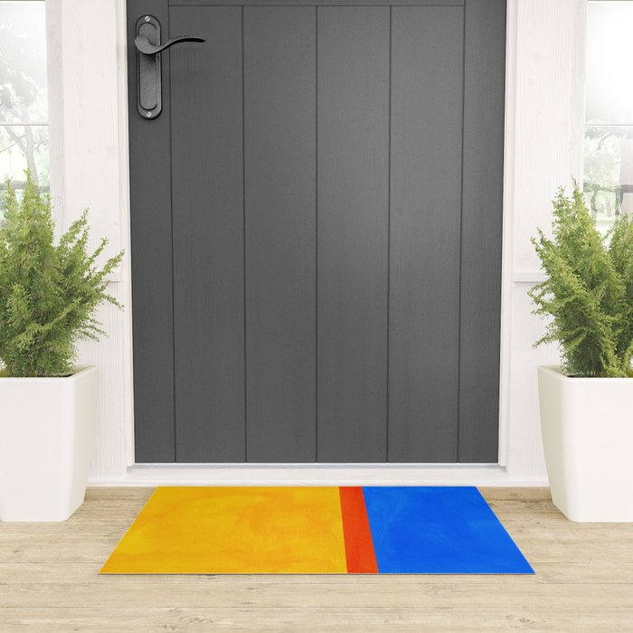 Neon Sunshine Blue Yellow Orange Colorfield Welcome Mat Gallery Image 3