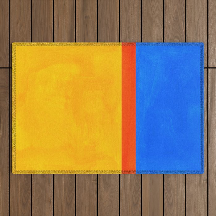 Neon Sunshine Blue Yellow Orange Colorfield Outdoor Rug Gallery Image 1