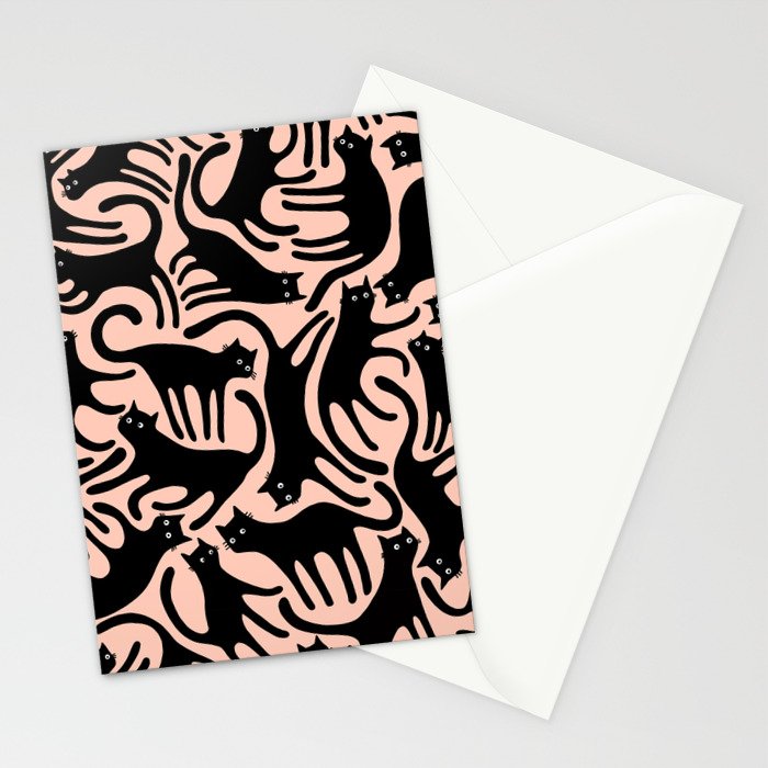 Curious Black Cats on Peachy Pink Stationery Card Gallery Image 2