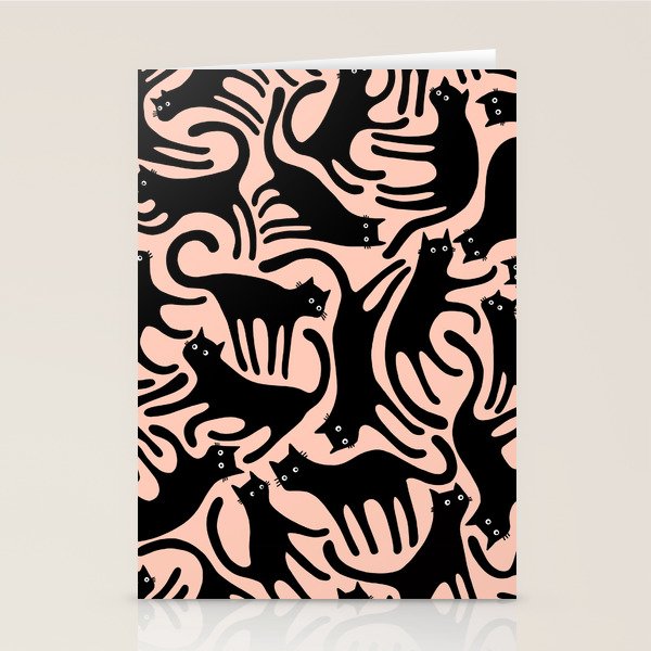 Curious Black Cats on Peachy Pink Stationery Card Gallery Image 1