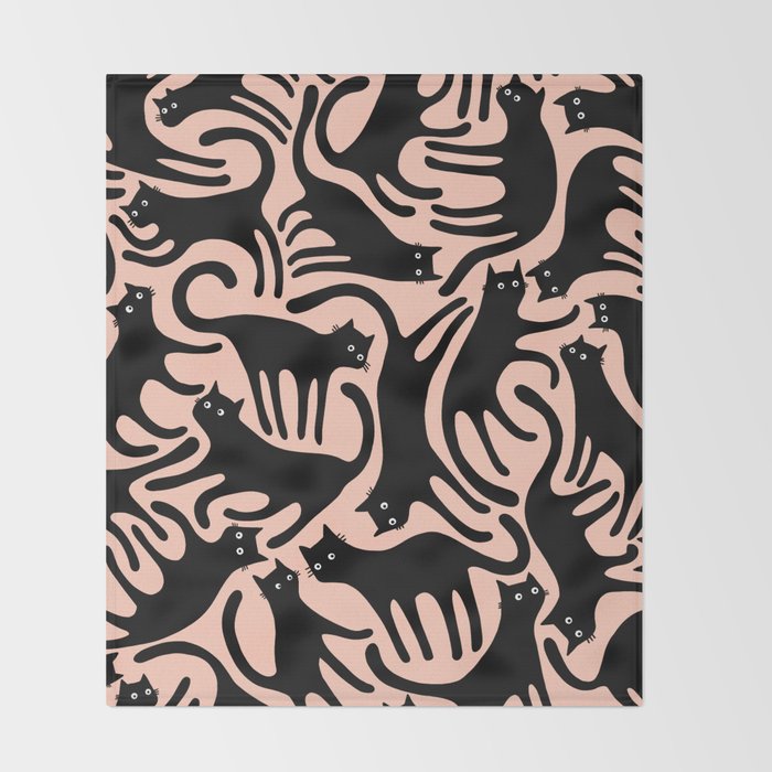 Curious Black Cats on Peachy Pink Throw Blanket Gallery Image 2