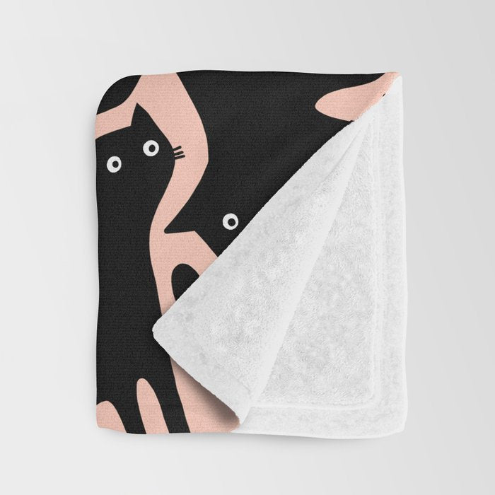 Curious Black Cats on Peachy Pink Throw Blanket Gallery Image 3