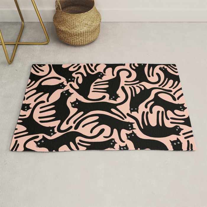 Curious Black Cats on Peachy Pink Rug Gallery Image 1