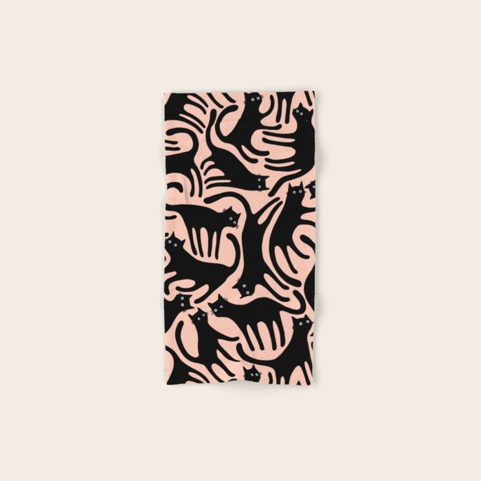 Curious Black Cats on Peachy Pink Bath Towel Gallery Image 1