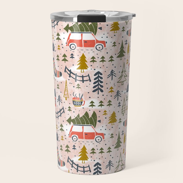 Home For The Holidays Blush Pink Christmas Travel Mug Gallery Image 1
