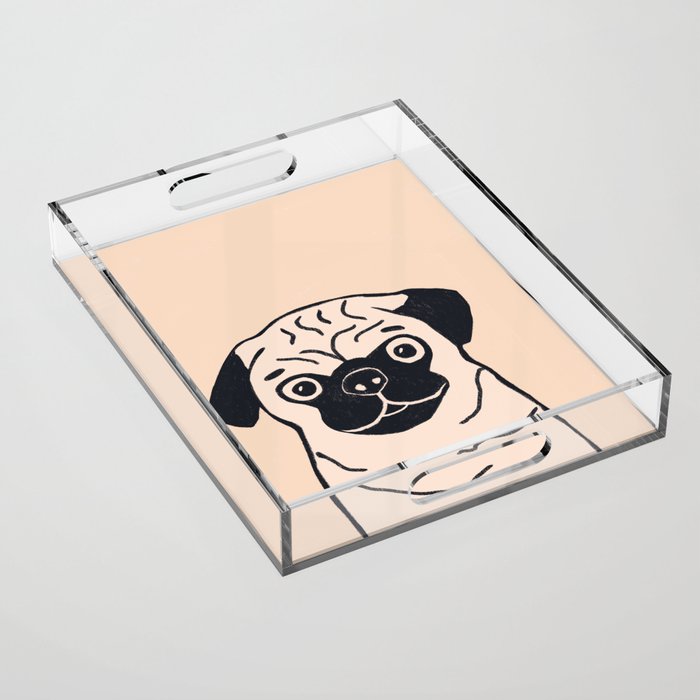 Pugsy the pug dog on cream Acrylic Tray Gallery Image 1