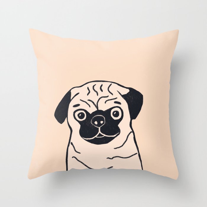 Pugsy the pug dog on cream Throw Pillow Gallery Image 6