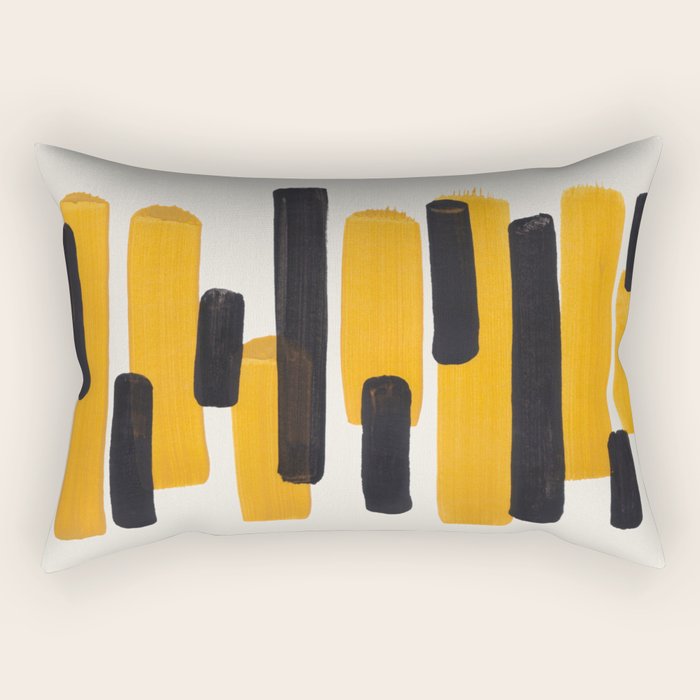 Mid Century Modern Abstract Painting Antique Yellow Black Bumble Bee Stripes Rectangular Pillow Gallery Image 1
