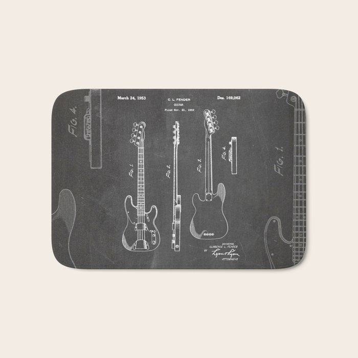 Bass Guitar Patent - Bass Guitarist Art - Black Chalkboard Bath Mat Gallery Image 1