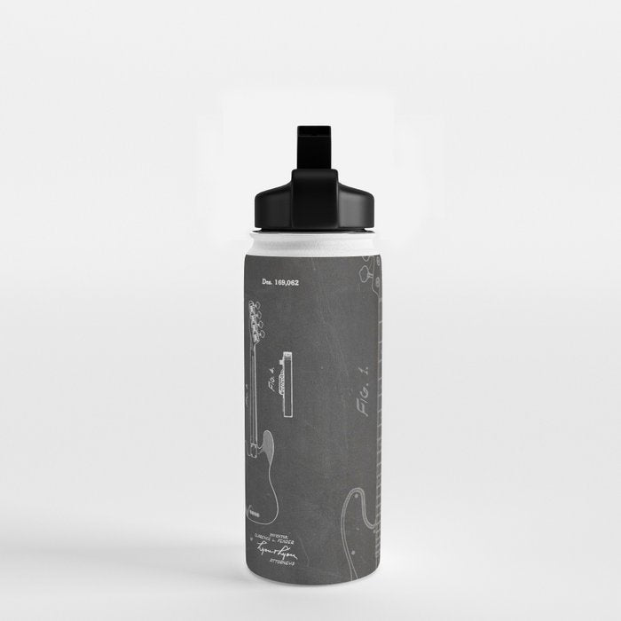 Bass Guitar Patent - Bass Guitarist Art - Black Chalkboard Water Bottle Gallery Image 2
