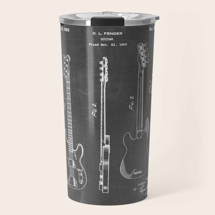 Bass Guitar Patent - Bass Guitarist Art - Black Chalkboard Travel Mug Gallery Image 1