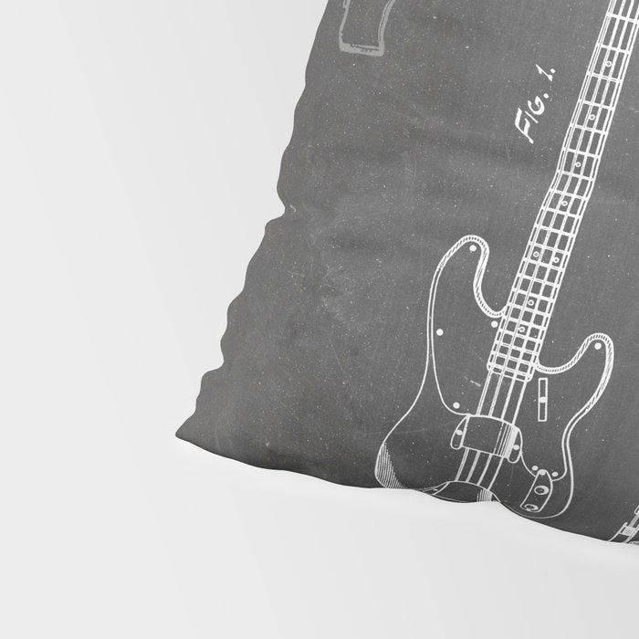 Bass Guitar Patent - Bass Guitarist Art - Black Chalkboard Pillow Sham Gallery Image 4