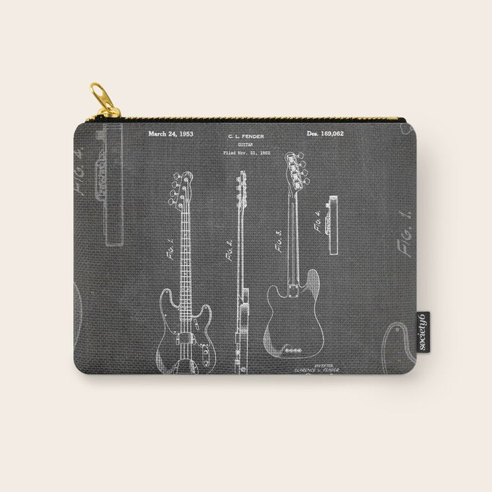 Bass Guitar Patent - Bass Guitarist Art - Black Chalkboard Carry All Pouch Gallery Image 1
