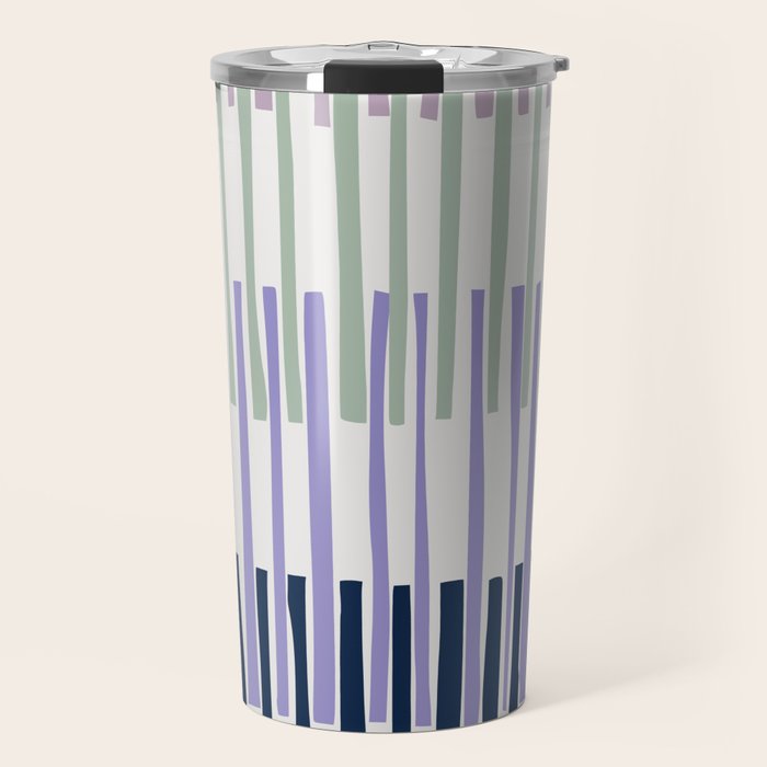 Block print geometrics stripes lilac blue Travel Mug Gallery Image 1