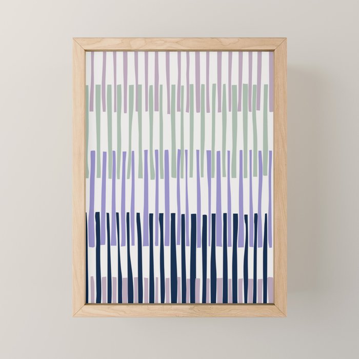 Block print geometrics stripes lilac blue Mini Art Print Gallery Image 1