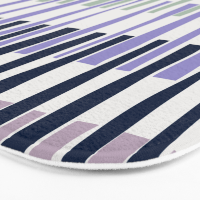 Block print geometrics stripes lilac blue Bath Mat Gallery Image 3