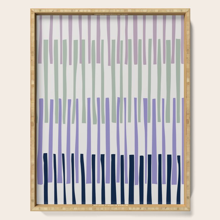 Block print geometrics stripes lilac blue Serving Tray Gallery Image 1
