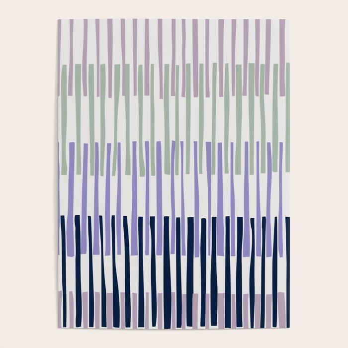 Block print geometrics stripes lilac blue Poster Gallery Image 1