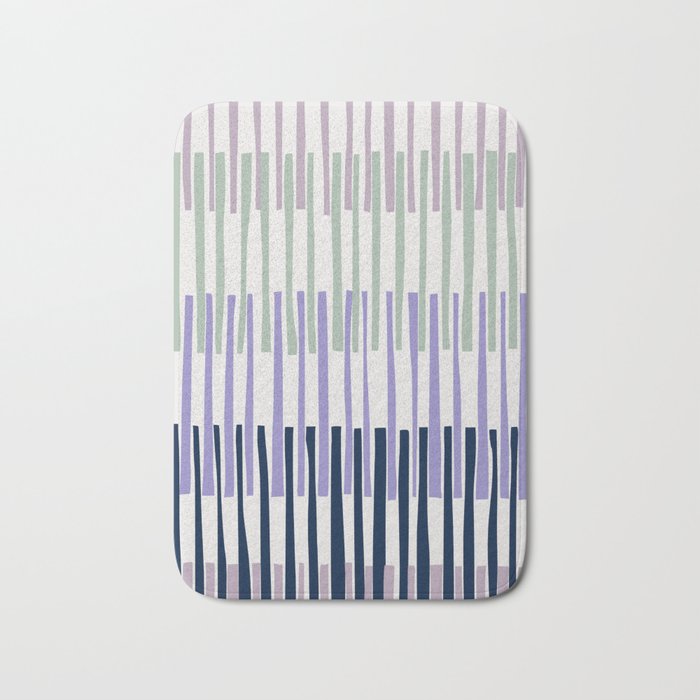 Block print geometrics stripes lilac blue Bath Mat Gallery Image 1